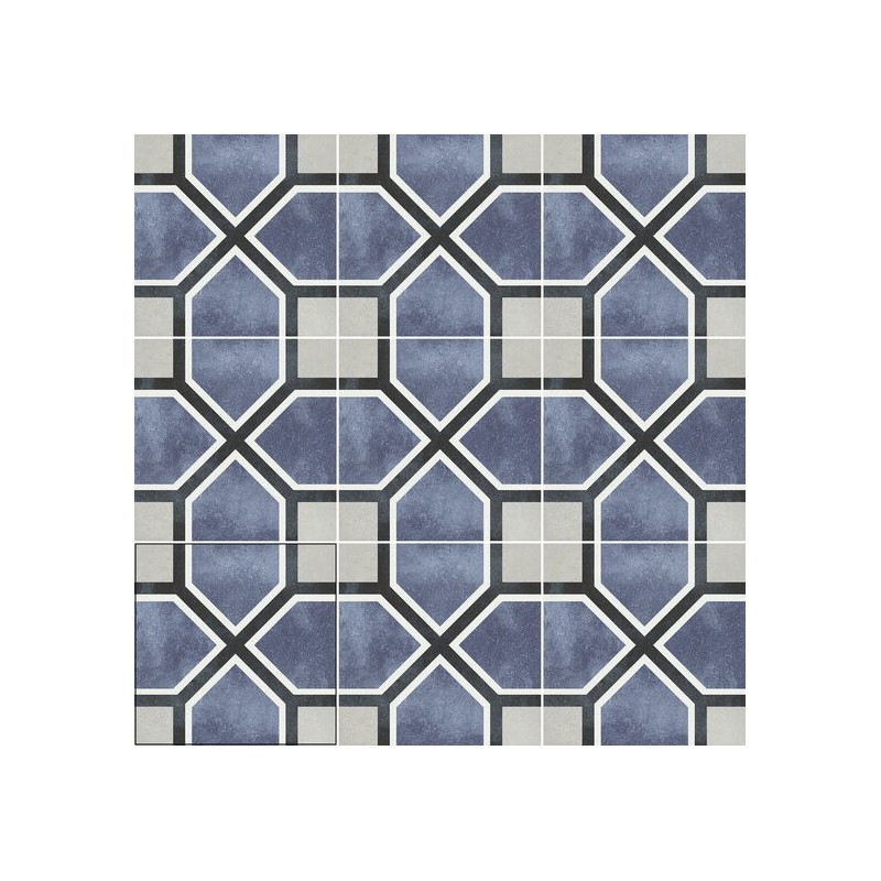 Carrelage imitation carreau ciment bleu et noir 15x15x0.9cm dans la cuisine R10 apeantoinette