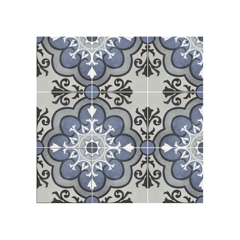 Carrelage imitation carreau ciment bleu et noir 15x15x0.9cm dans la cuisine R10 apemadeleine