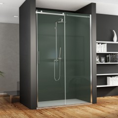 Paroi de douche fixe + coulissant verre, transparent, droit, montant INOX brillant, hauteur 200cm megxaxer