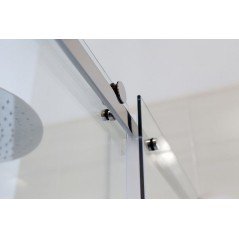 Paroi de douche fixe + coulissant verre fumé, droit, montant INOX brillant, hauteur 200cm megxaxer