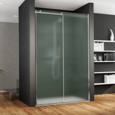 Paroi de douche fixe + coulissant verre opaque, gauche, montant INOX satiné, hauteur 200cm megxaxer P1S