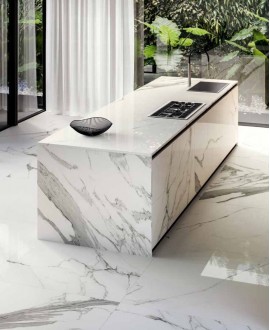 Carrelage imitation marbre blanc veiné noir poli brillant rectifié 60x60cm, 75x75cm, 75x150cm refxstatuario 
