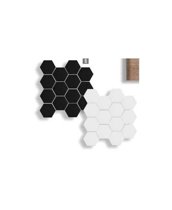 Mosaique carrelage hexagone 6x7cm mat uni noir ou blanc sur trame 27x28cm, sol et mur, épaisseur 9mm, pasicmonocolor