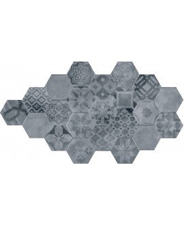 Carrelage hexagone imitation carreau ciment patchwork gris foncé, sol et mur, 17x20cm pasicmenorca anthracite