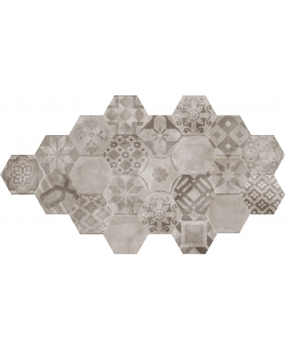 Carrelage hexagone imitation carreau ciment patchwork gris , sol et mur, 17x20cm pasicmenorca grigio