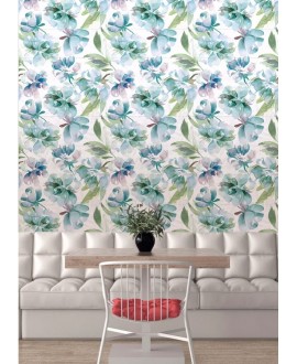 Carrelage décor brillant épaisseur 8.5mm, mur, fleur bleu verte 25x75cm savbotanical watercolor