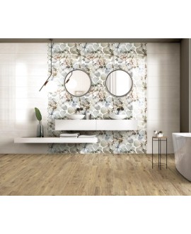 Carrelage décor brillant épaisseur 8.5mm, mur, feuille blanc 25x75cm savelement ninfa