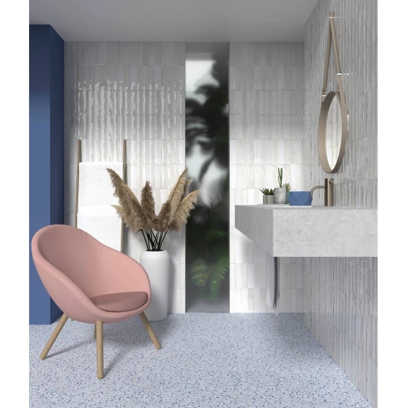 Carrelage imitation zellige, bleu, mur, 25x60cm représentant 10 carreaux 6x25cm savartisan white promotion