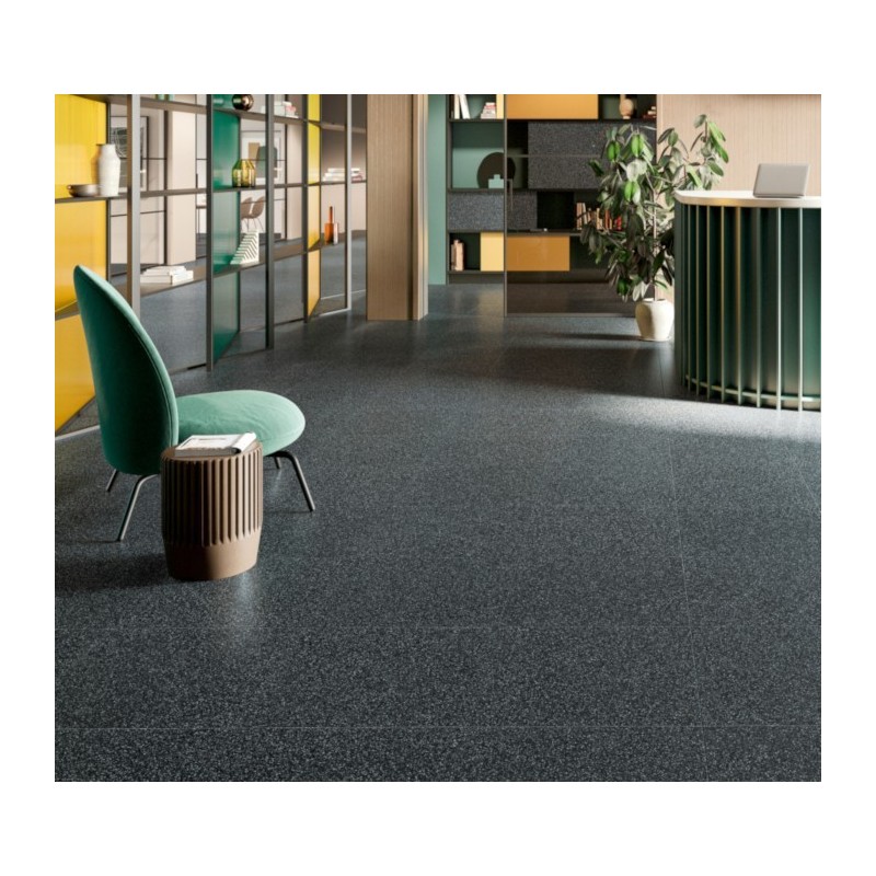 Carrelage imitation terrazzo noir rectifié 60x60x0.9cm norme UPEC refxflake black small