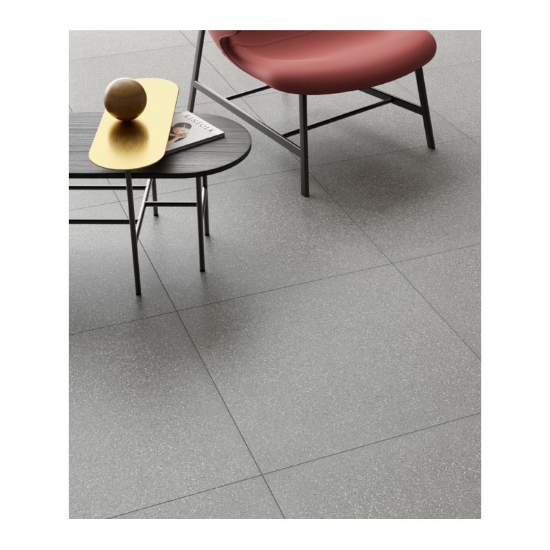 Carrelage imitation terrazzo gris rectifié 60x60x0.9cm norme UPEC refxflake dark small