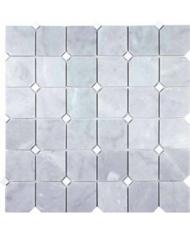 Mosaique décor octogone marbre gris brillant brillant avec cabochon blanc sur trame 29.5x29.5cm mox victoria gris
