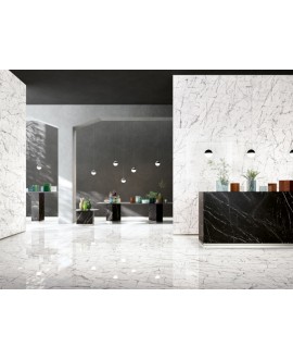 Carrelage imitation marbre blanc zébré de noir poli brillant rectifié 60x60cm, 75x75cm, 75x150cm refxphantom