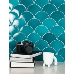 Carrelage écaille de poisson turquoise brillant12.6x6.2X0.9cm pour le mur estix mystic turchese