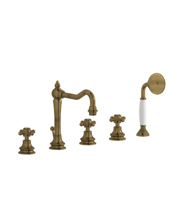 Mitigeur baignoire 5 trous sur gorge art-déco, bouton métal: chromé, nickel, or brossé, or rose, or pâle, cuivre et bronze HL396