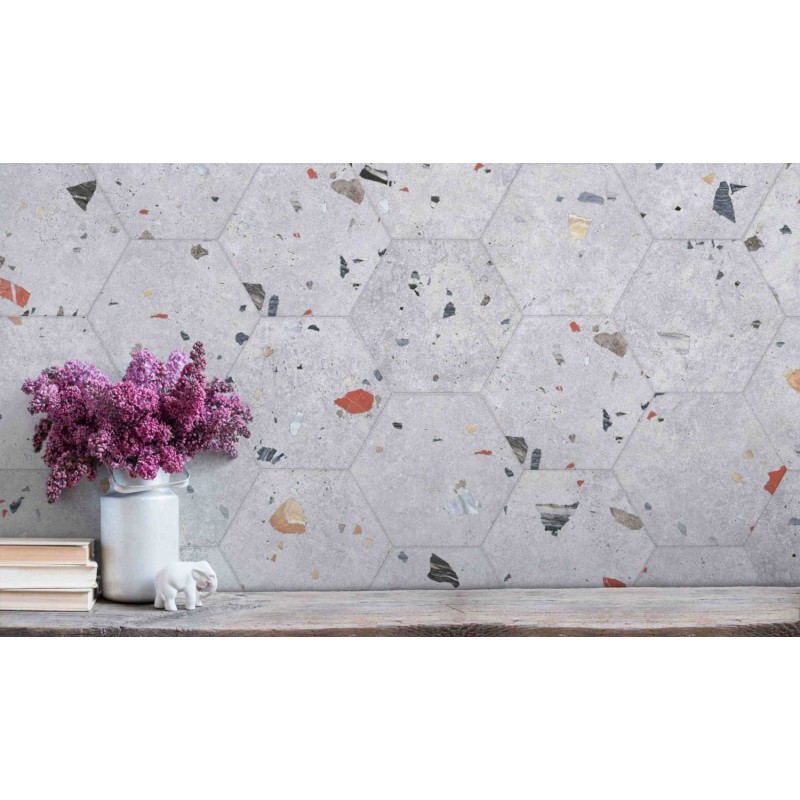 Carrelage hexagonal imitation granito gris 25x22x0.9cm, Dif lunar gris