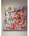 Peinture contemporaine, tableau street art, acrylique et collage sur toile 100x100cm "Hide in your shell"