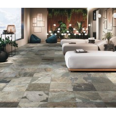 Carrelage imitation pierre ardoise gris mat nuancé 30x60,5, 60x60cm, 45.3x75.8 et 60x120cm edimore sage