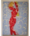 Peinture contemporaine, tableau moderne figuratif de nu , acrylique sur toile 100x73cm intitulée: femme aux cheveux d'or