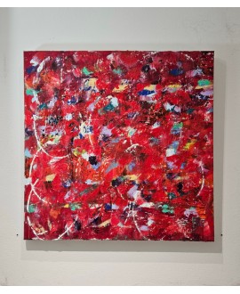 Peinture contemporaine, tableau moderne figuratif, acrylique sur toile 80x80cm: étude en rouge 2