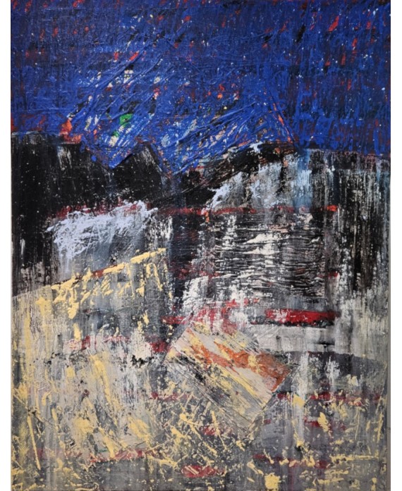 Peinture contemporaine, tableau moderne abstrait, acrylique sur toile 116x89cm: abstraction de nuit1