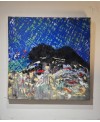 Peinture contemporaine, tableau moderne abstrait, acrylique sur toile 80x80cm: abstraction de nuit3