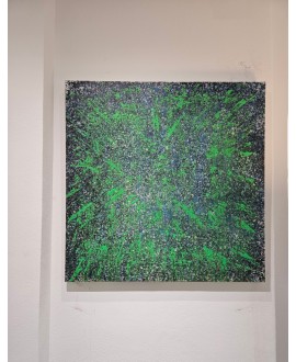 Peinture contemporaine, tableau moderne, acrylique et collage sur toile 100x100cm étoile verte