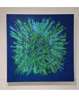 Peinture contemporaine, tableau moderne abstrait, acrylique sur toile 80x80cm: étoile verte2