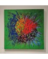 Peinture contemporaine abstrait, acrylique sur toile 80x80cm: étude de couleurs sur fond vert