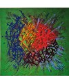 Peinture contemporaine abstrait, acrylique sur toile 80x80cm: étude de couleurs sur fond vert