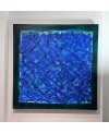 Tableau contemporain abstrait, acrylique sur toile 100x100cm, abstraction bleu et cadre vert