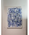 Peinture contemporaine acrylique et collage sur toile 100x73cm: multitete abstraite en vert et bleu