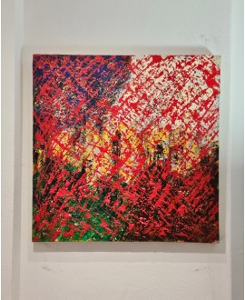 Peinture contemporaine, tableau moderne abstrait, acrylique sur toile 100x100cm, crépuscule 1
