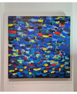 Peinture contemporaine, tableau moderne abstrait, acrylique sur toile 100x100cm, eau qui dort la nuit