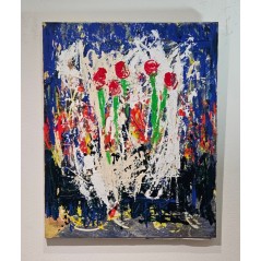 Peinture, tableau contemporain acrylique sur toile 81x65cm: les tulipes rouges