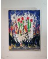 Peinture, tableau contemporain acrylique sur toile 81x65cm: les tulipes rouges