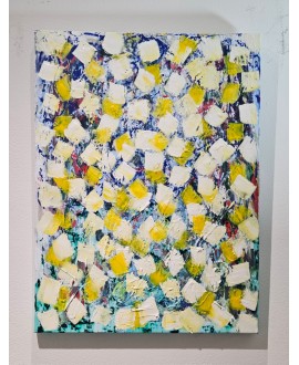 Peinture, tableau contemporain, tableau abstrait, acrylique sur toile 60x80cm: papillons blanc et jaunes