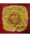 Peinture contemporaine, tableau moderne figuratif, acrylique sur toile 80x80cm: big bang jaune sur fond rouge