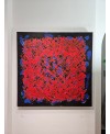 Peinture, tableau contemporain acrylique sur toile 100x100cm: big bang rouge sur fond bleu et noir