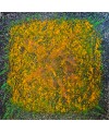 Peinture, tableau contemporain acrylique sur toile 100x100cm: big bang orangé sur fond bleu et vert