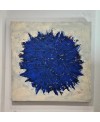 Peinture contemporaine, tableau moderne abstrait, acrylique sur toile 100x100cm, passion bleu sur fond ivoire