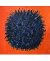 Peinture contemporaine, tableau moderne abstrait, acrylique sur toile 100x100cm, big bang bleu sur fond orange