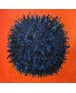 Peinture contemporaine, tableau moderne abstrait, acrylique sur toile 100x100cm, big bang bleu sur fond orange