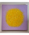 Peinture contemporaine, tableau moderne abstrait, acrylique sur toile 100x100cm, big bang jaune sur fond mauve