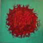 Peinture contemporaine, abstraite Big Bang rouge sur fond vert acrylique sur toile 80x80cm Peinture contemporaine, abstraite Big Bang rouge sur fond vert acrylique sur toile 80x80cm