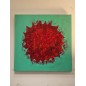 Peinture contemporaine, abstraite Big Bang rouge sur fond vert acrylique sur toile 80x80cm Peinture contemporaine, abstraite Big Bang rouge sur fond vert acrylique sur toile 80x80cm