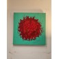 Peinture contemporaine, abstraite Big Bang rouge sur fond vert acrylique sur toile 80x80cm Peinture contemporaine, abstraite Big Bang rouge sur fond vert acrylique sur toile 80x80cm