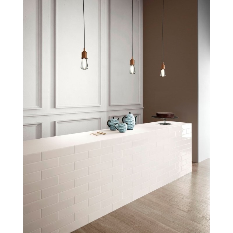 Carrelage moderne mural santashadebrick blanc brillant 7.3x30cm