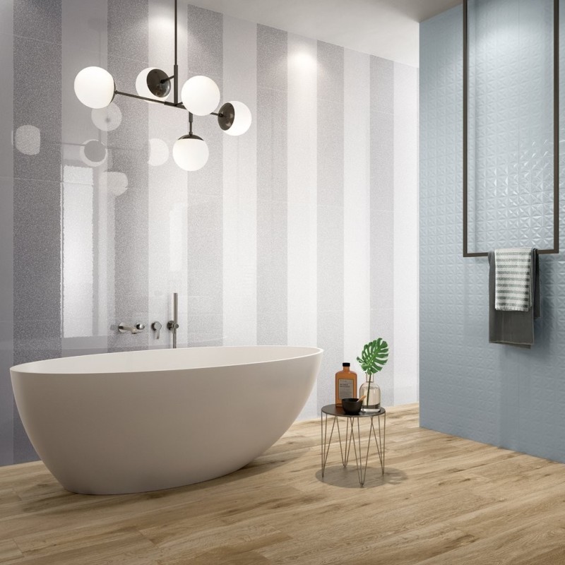 Carrelage salle de bain moderne mural en relief sanntacity bleu 25x75cm