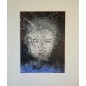 Peinture contemporaine, enfant au pull bleu timide: acrylique sur toile 100x73cm