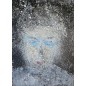 Tableau moderne, portrait, peinture contemporaine figurative, acrylique sur toile 100x73cm représentant une tête au yeux bleus